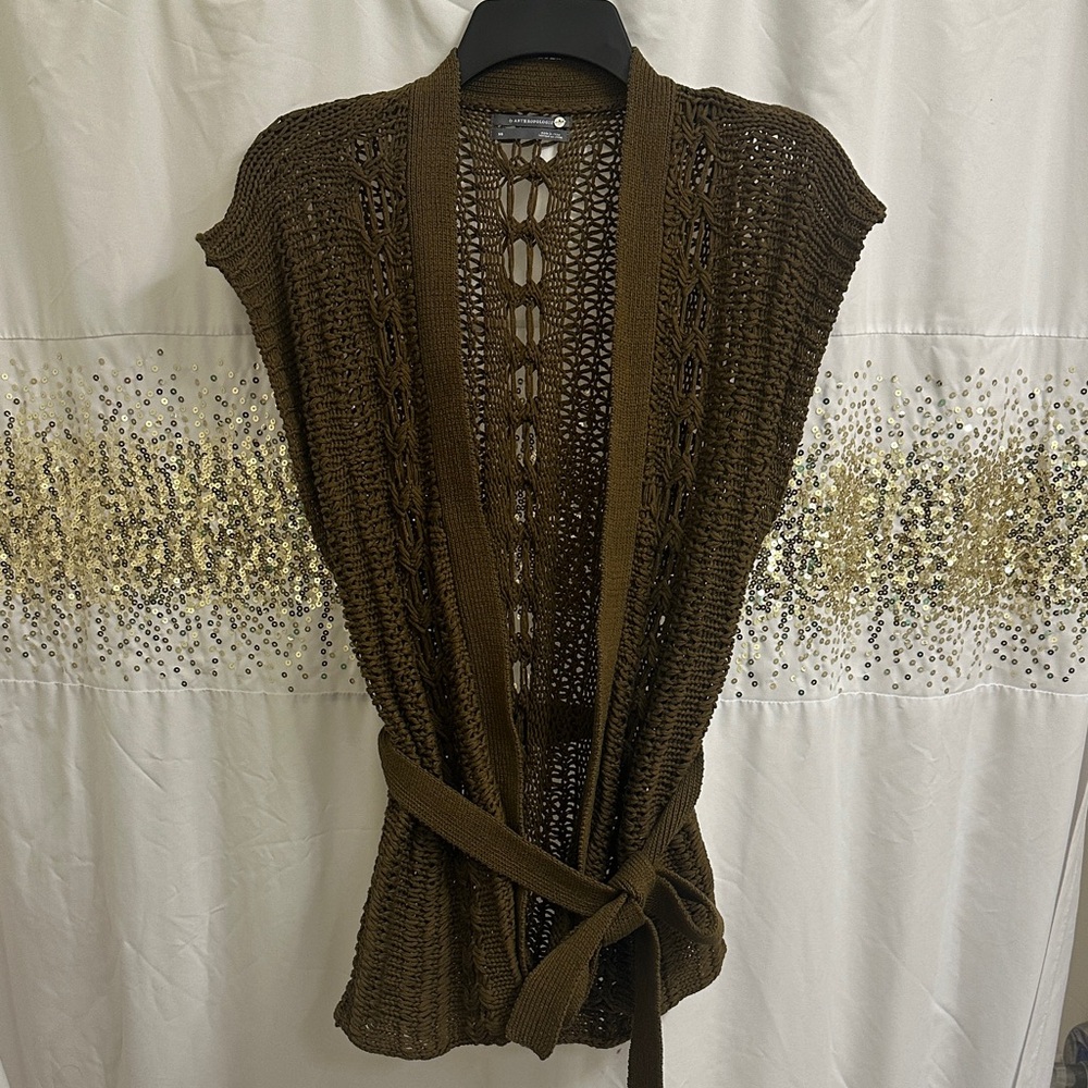 Anthropologie Olive Open-Knit Cardigan